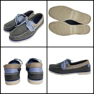 Sperry Top-Sider Boat shoes, size 11.5, Leather, colors Navy Blue/Baby Blue/Grey